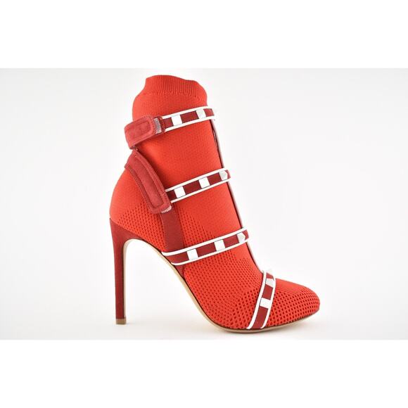 Valentino Rockstud Bodytech Red White Sock Knit Ankle Heel Boot Bootie Shoe 36 - Picture 2 of 12